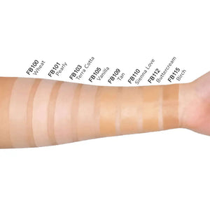 Arm swatched with MIANIMED premium skincare foundation shades Wheat, Pearly, Terra Cotta, Vanilla, Tan, Sienna Love, Buttercream, and Birch.