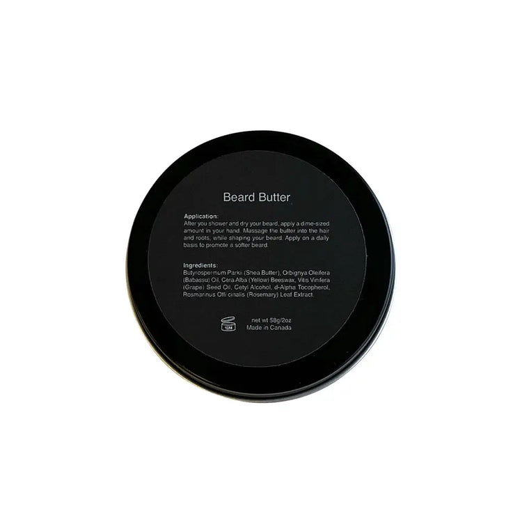 Container of MIANIMED Premium Beard Butter with ingredient list and application instructions shown on the label.