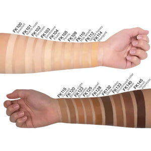 MIANIMED Premium skincare foundation shades swatched on two arms showing a diverse range of skin tones from very light to very dark.