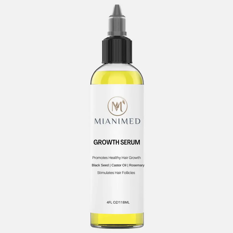 MIANIMED premium growth serum for healthy hair growth, featuring black seed, castor oil, and rosemary. 4FL OZ/118ML.