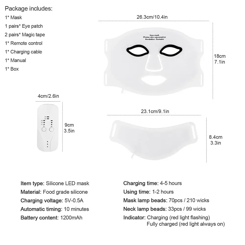 MIANIMED Face Neck Silicone LED Mask Photon Therapy | Facial Beauty Mask Skin Brighten Skin Care