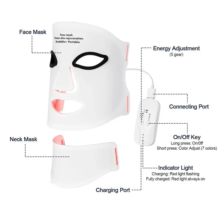 MIANIMED Face Neck Silicone LED Mask Photon Therapy | Facial Beauty Mask Skin Brighten Skin Care