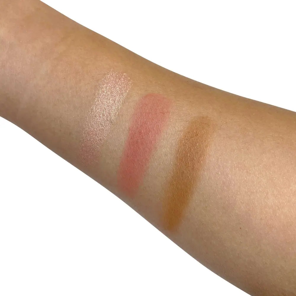 MIANIMED premium skincare makeup palette with three shades in sleek black case.